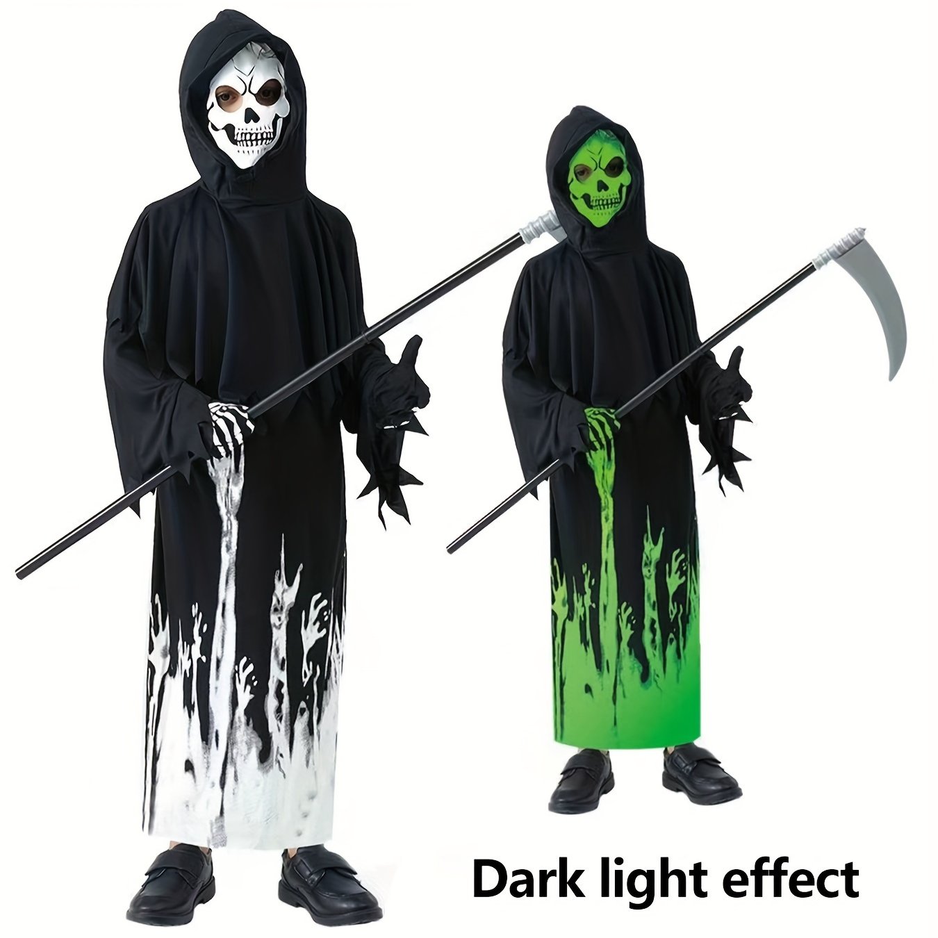 Boy's Creative Halloween Clothes With Grim Reaper Luminous Design Print, Suitable For Stage Performance And Halloween Carnival Party