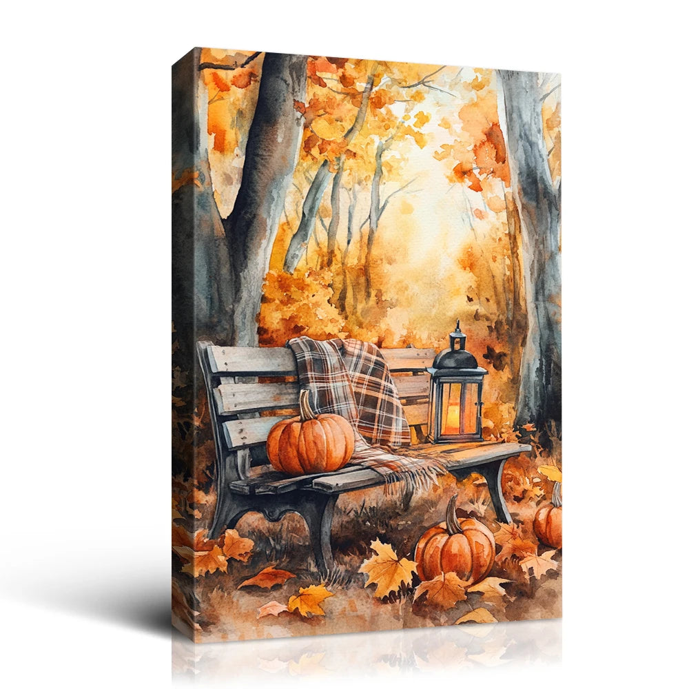 Autumn Bench Watercolor Wall Art