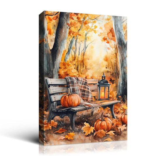 Autumn Bench Watercolor Wall Art