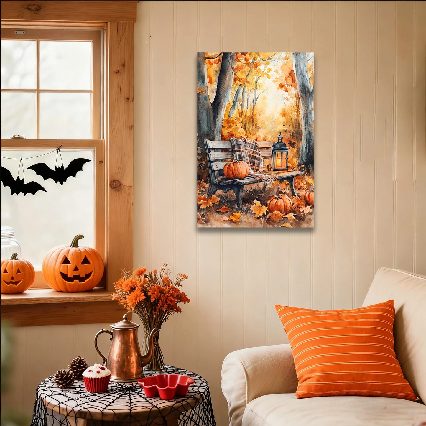 Autumn Bench Watercolor Wall Art