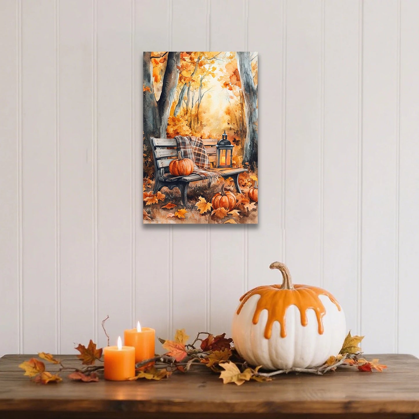 Autumn Bench Watercolor Wall Art
