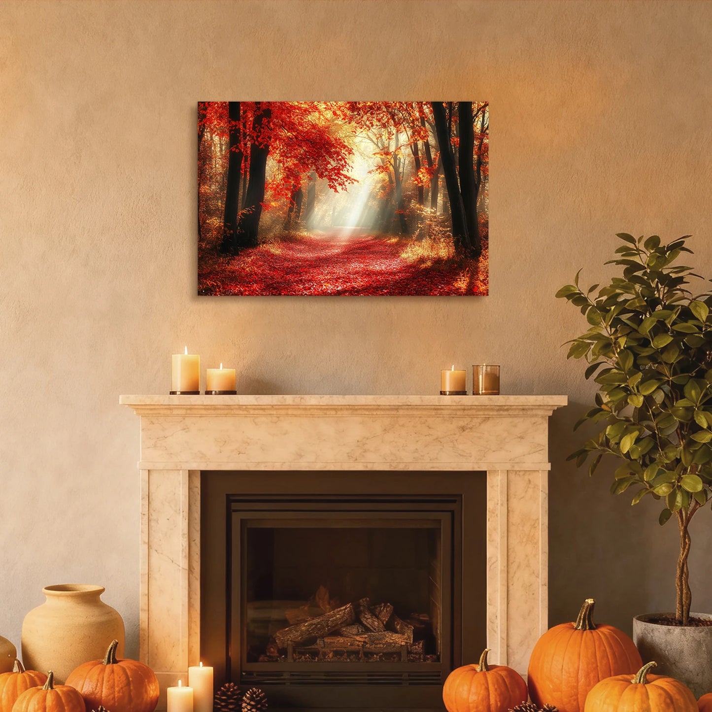 Fall Leaves Sunlit Path Canvas Print