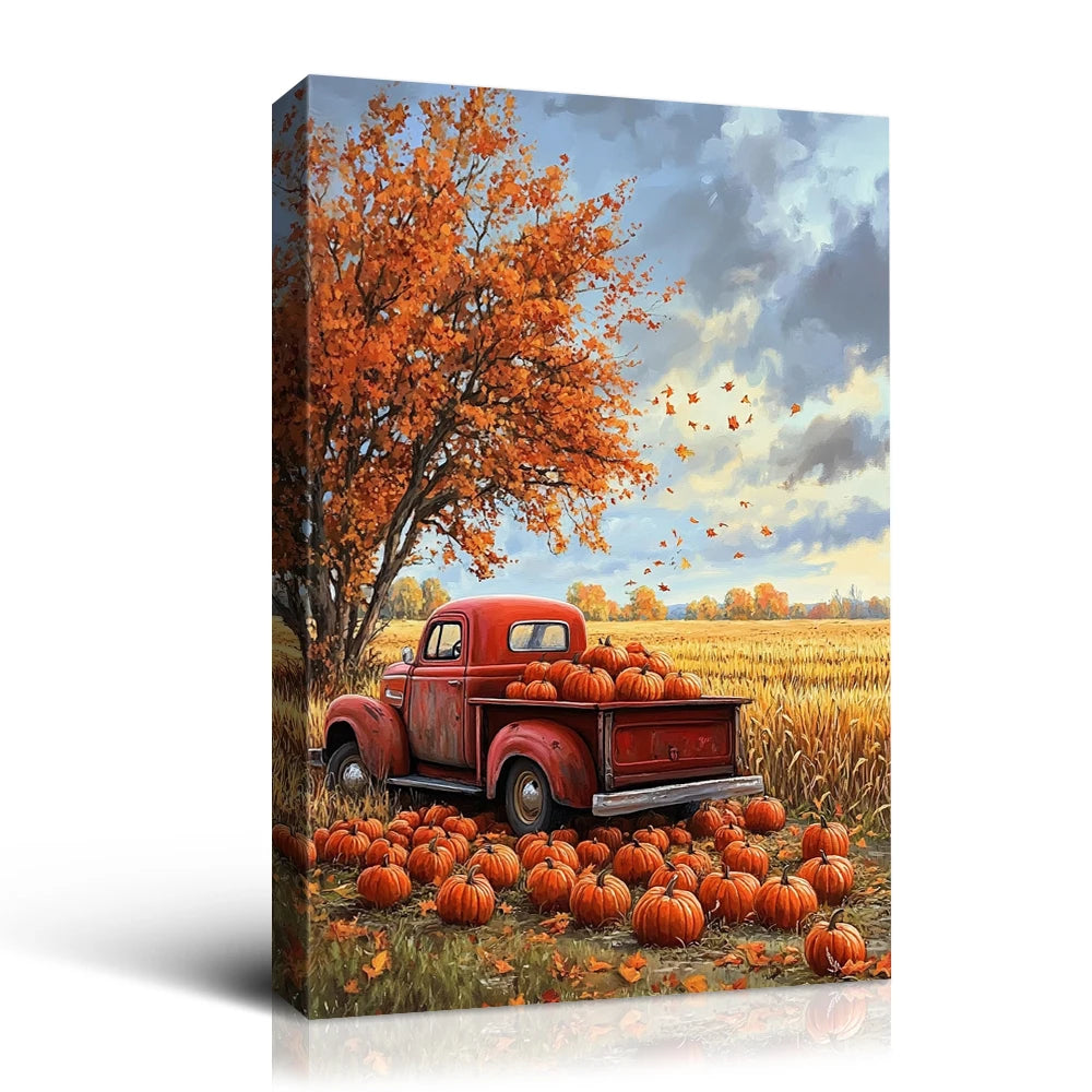 Halloween Red Truck Canvas