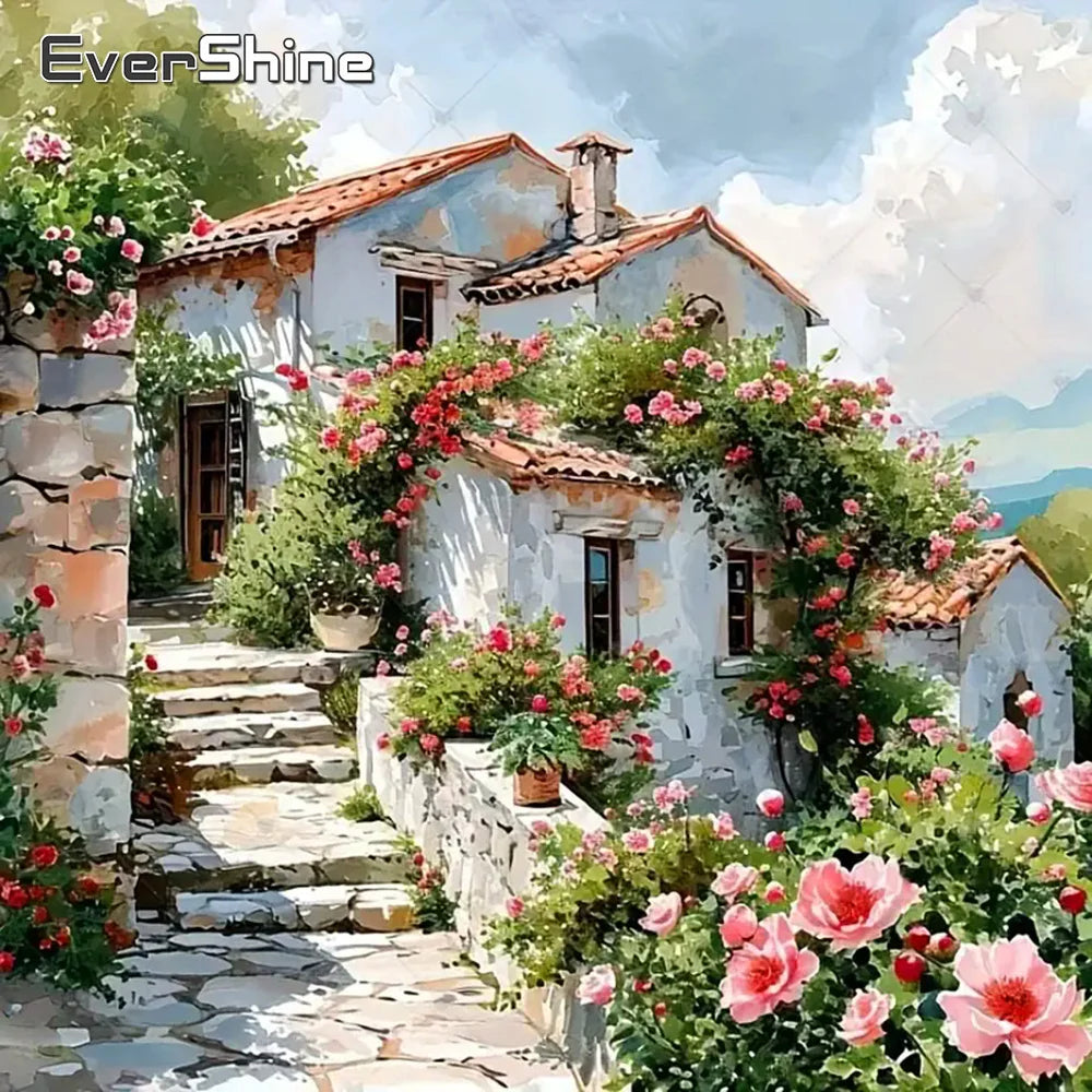 5D Diamond Painting – House & Flowers