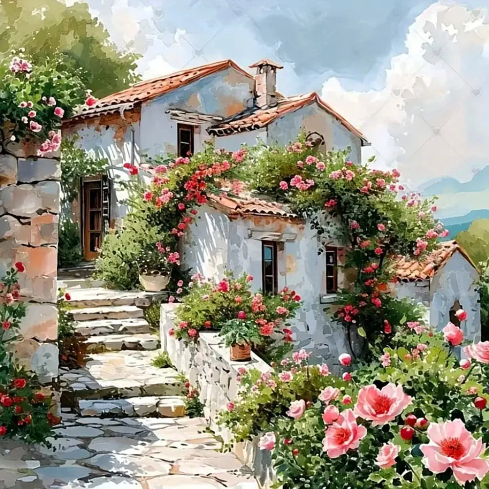 5D Diamond Painting – House & Flowers