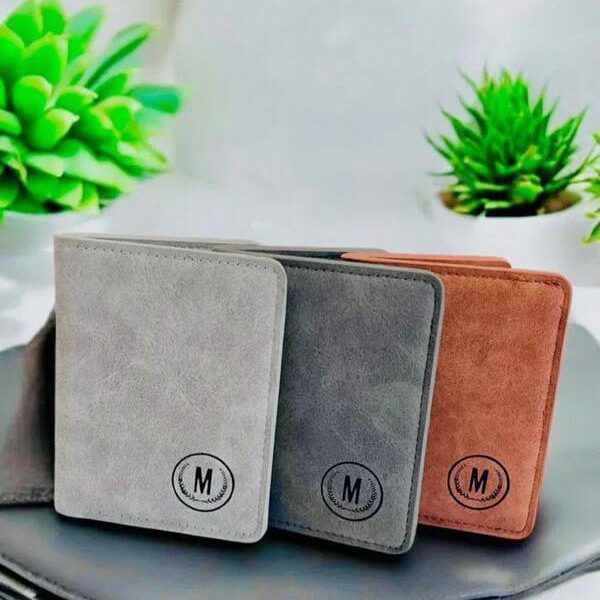 Men's Leather Wallet Grey Brown Monogrammed