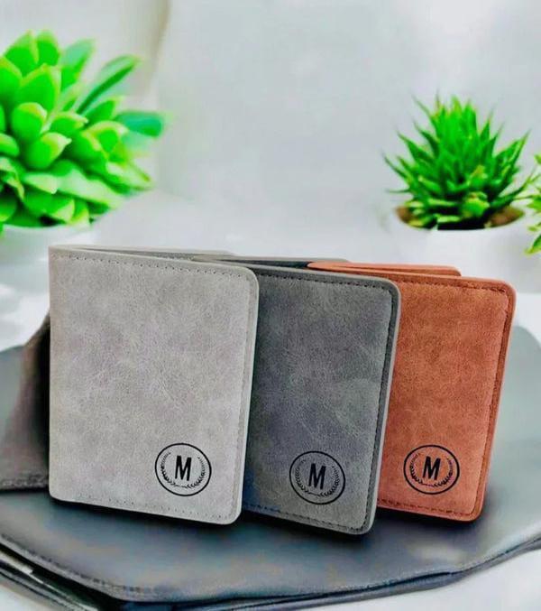 Men's Leather Wallet Grey Brown Monogrammed