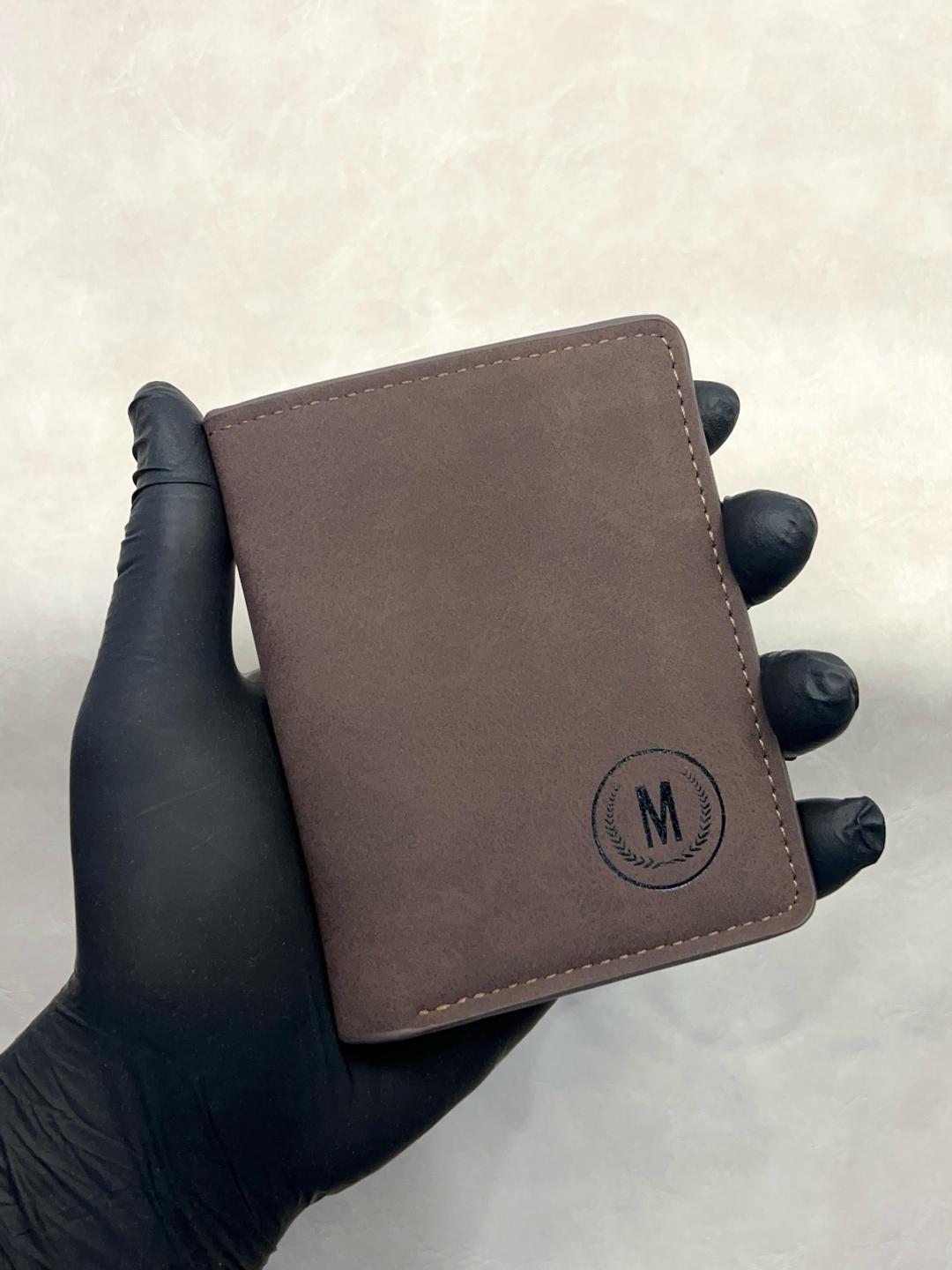 Men's Leather Wallet Grey Brown Monogrammed - Image 2