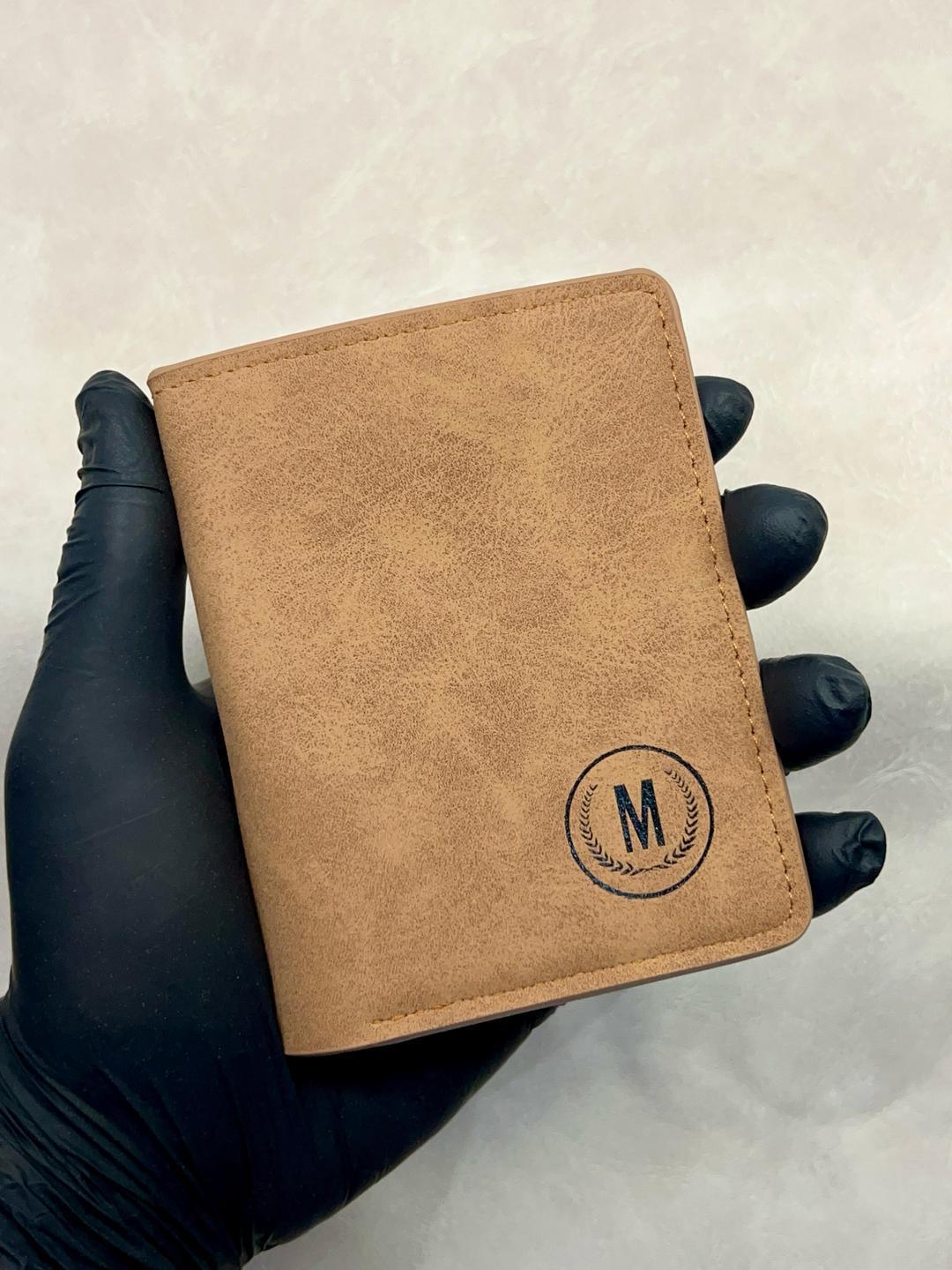 Men's Leather Wallet Grey Brown Monogrammed - Image 3