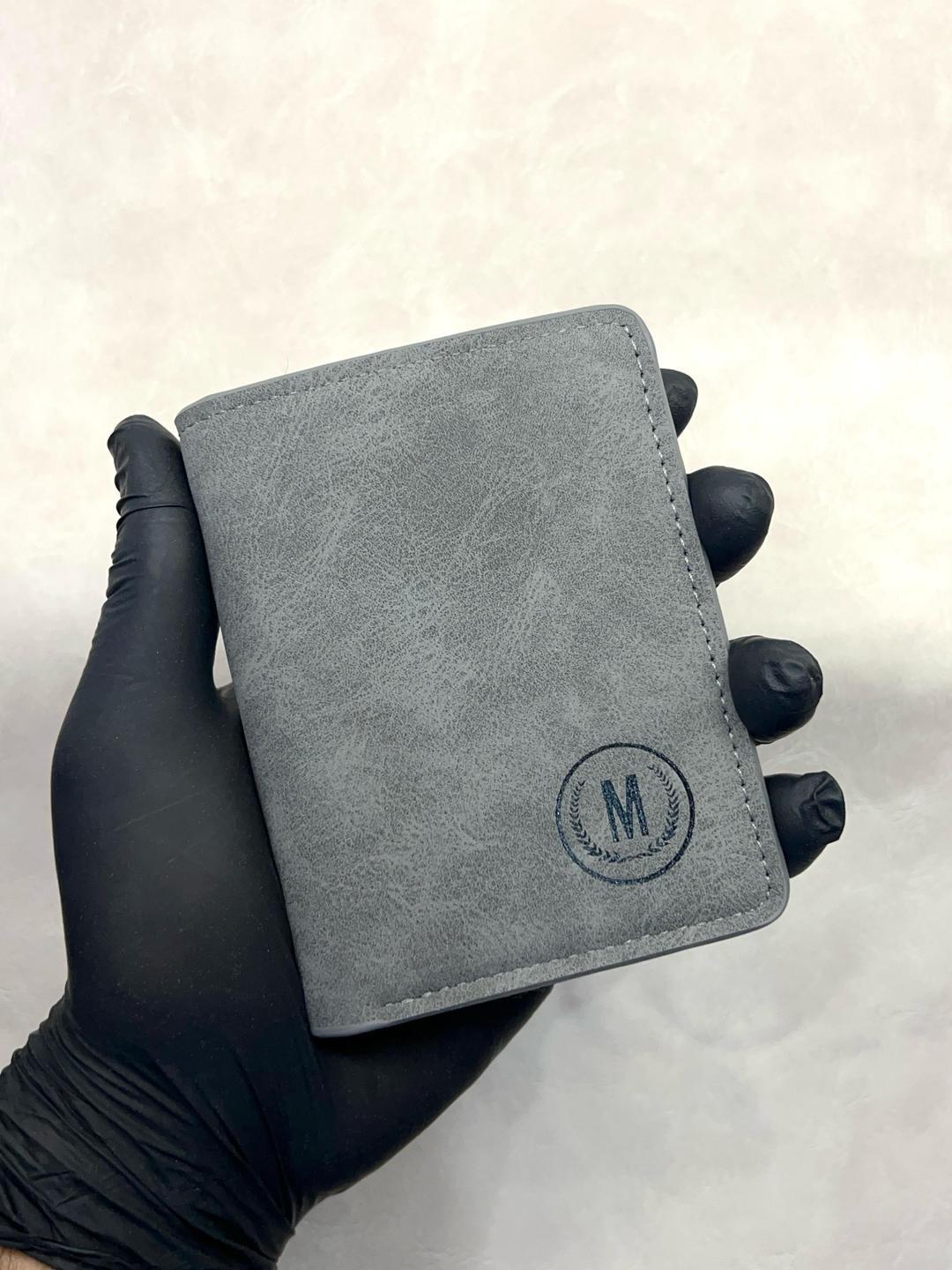 Men's Leather Wallet Grey Brown Monogrammed - Image 5