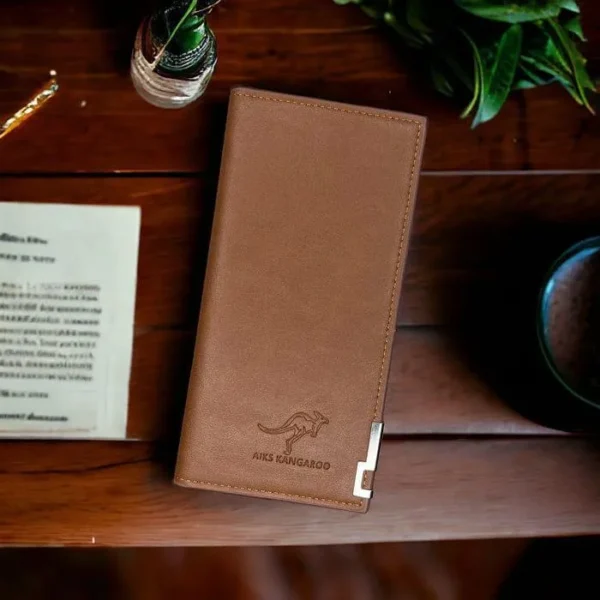 Men's Leather Wallet Brown Kangaroo Logo Minimalist