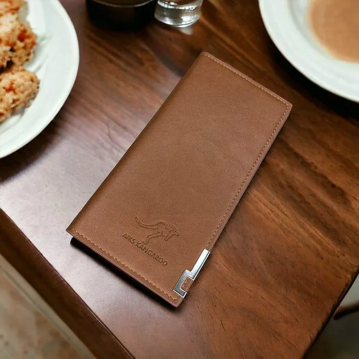 Men's Leather Wallet Brown Kangaroo Logo Minimalist - Image 2