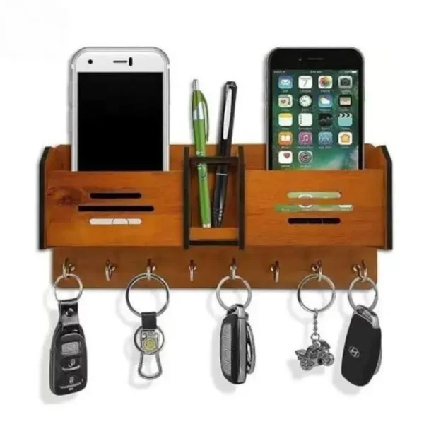 Wooden Key & Phone Holder with Phone Slots