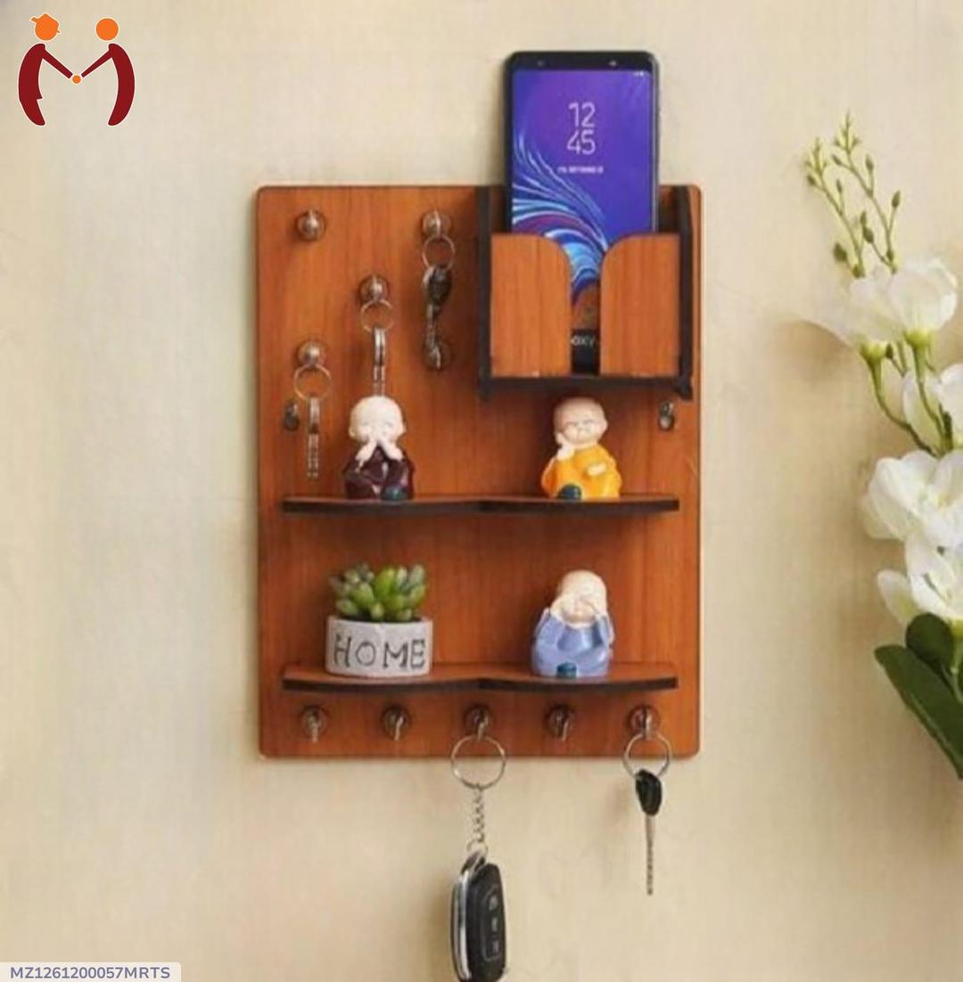 Wooden Wall Key & Phone Holder with Hooks - Image 7