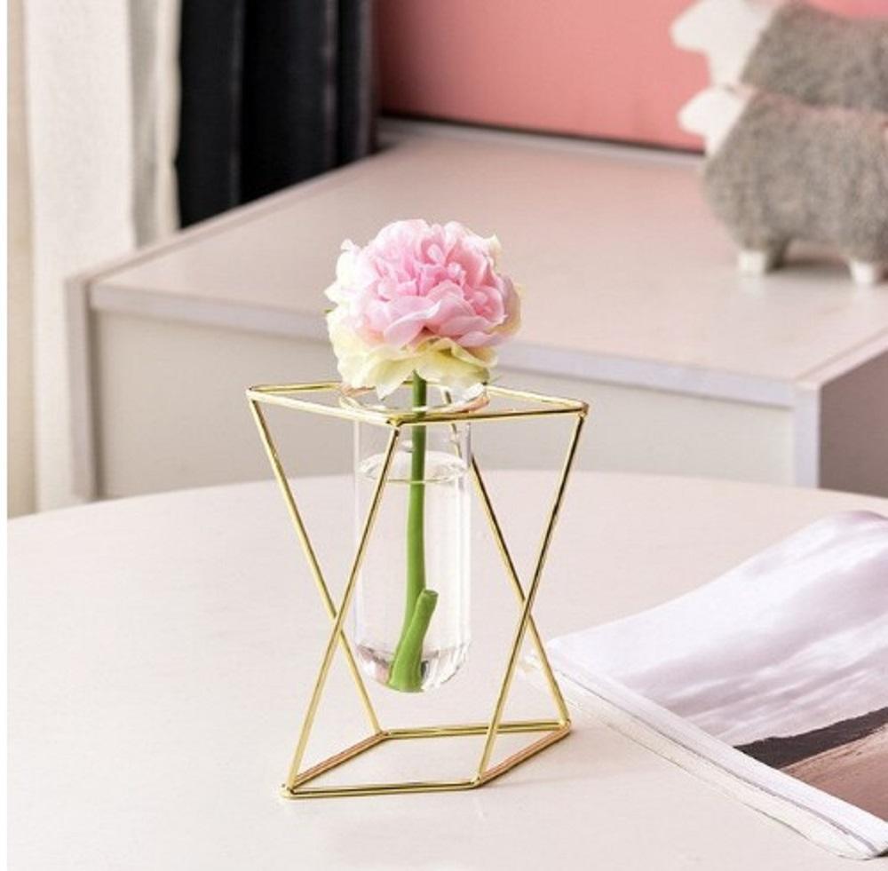 Golden Geometric Glass Vase for Home Decor - Image 2