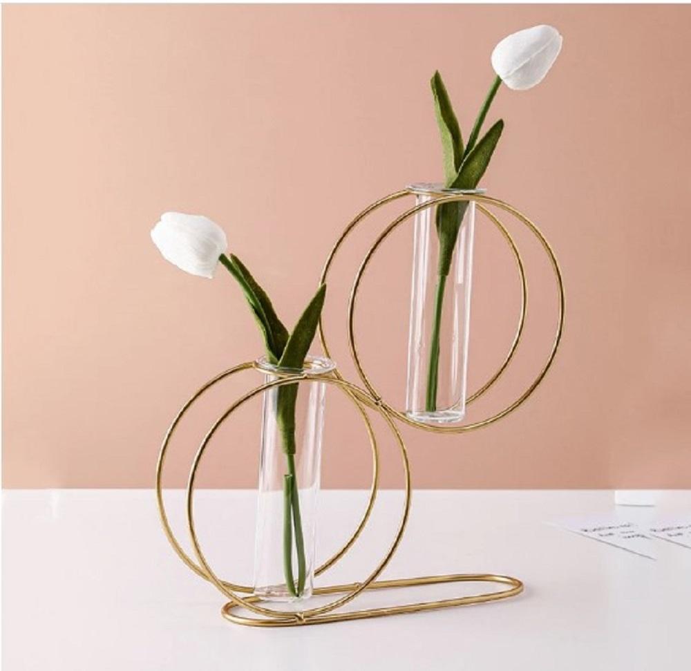 Golden Iron Vase with Glass Test Tube for Home Decor - Image 2