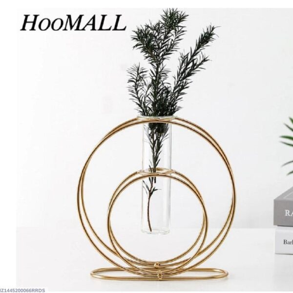 Golden Iron Glass Vase for Home Decor