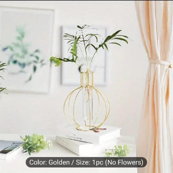 Golden Geometric Iron Vase for Home Decor