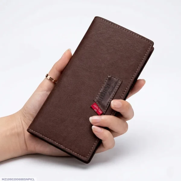 Modern Touch Long Wallet – Stylish Organizer with 14 Card Slots & Zipper Pocket – Black