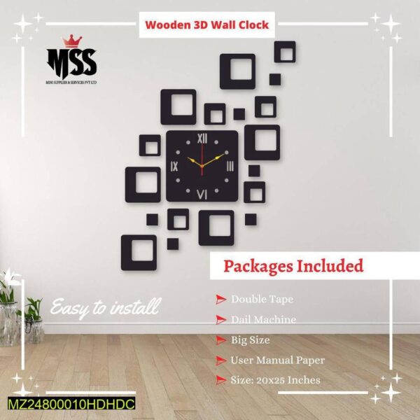 3D Wooden Wall Clock 20x25 Inch Modern Decor