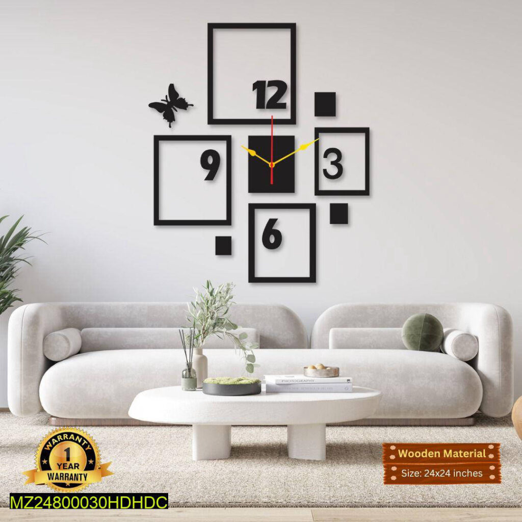 Modern 4-Frame Wall Clock Black MDF 24x24