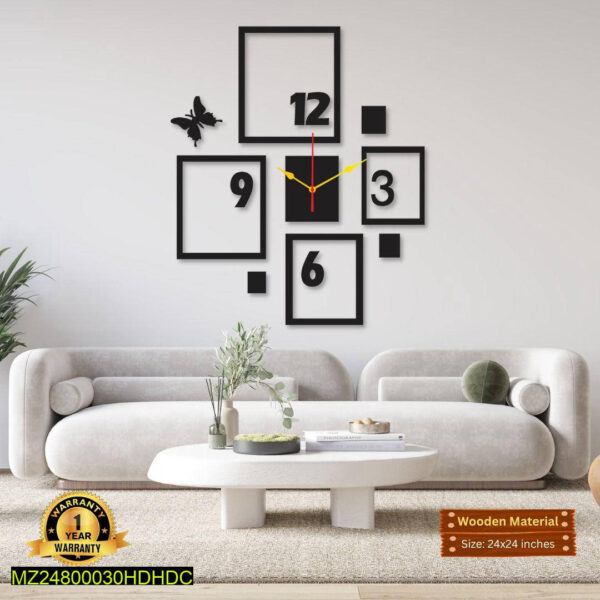 Modern 4-Frame Wall Clock Black MDF 24x24