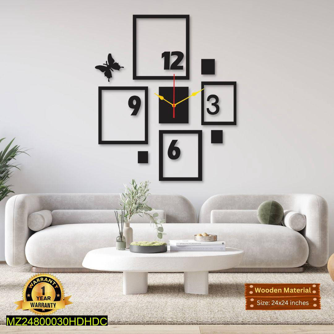 Modern 4-Frame Wall Clock Black MDF 24x24