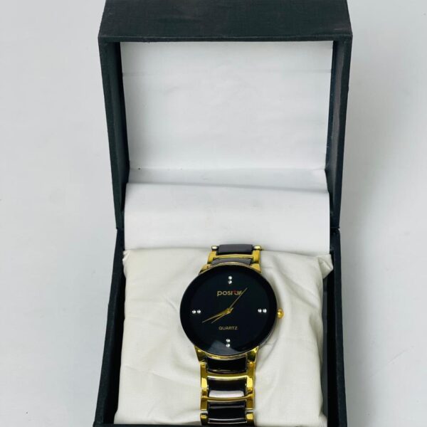 Men's Black Gold Quartz Watch with Stainless Steel Band
